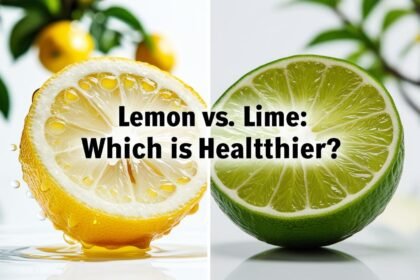 A split composition of a lemon and a lime against a bright, fresh background. One side showcases a juicy, sliced lemon with water droplets, while the other side highlights a fresh, sliced lime. A subtle glowing effect emphasizes their freshness.